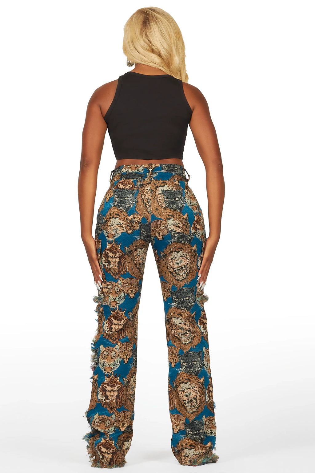 Khadiyah Blue Animal Print Tapestry Stacked Pant