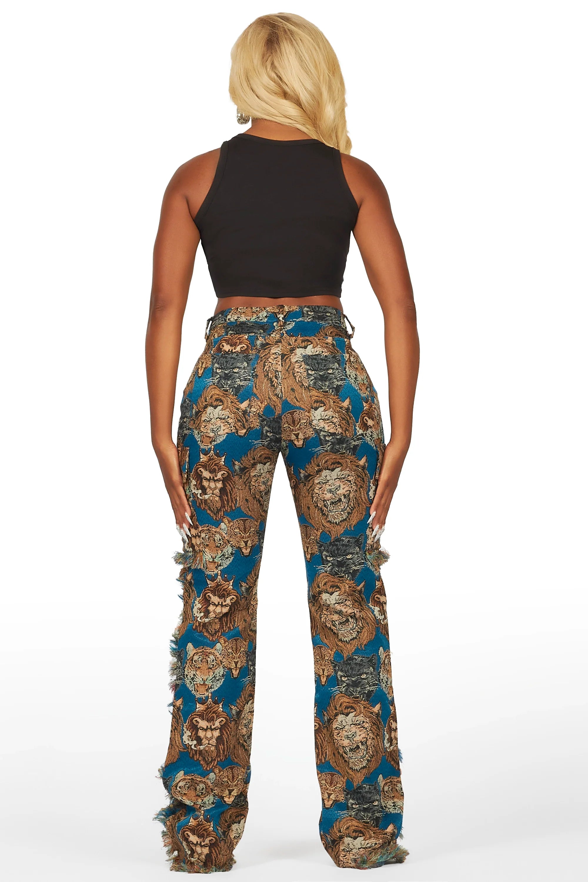 Khadiyah Blue Animal Print Tapestry Stacked Pant