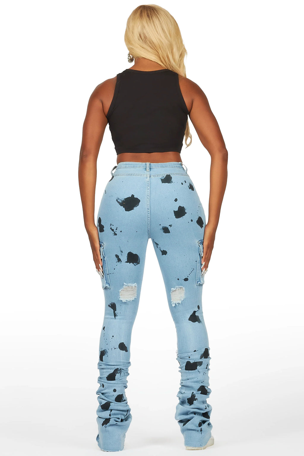 Tersenis Light Wash Painted Cargo Super Stacked Jean