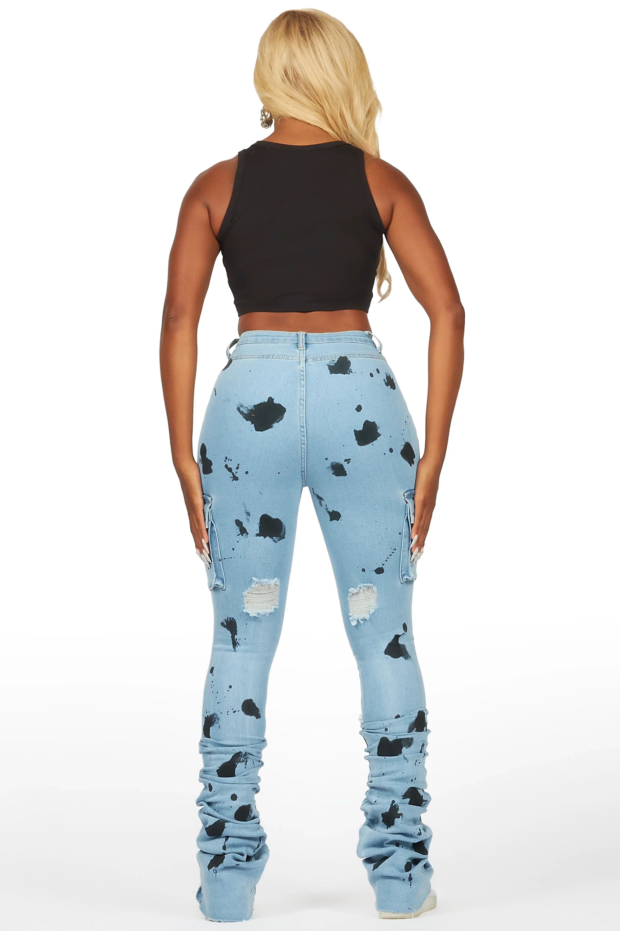 Tersenis Light Wash Painted Cargo Super Stacked Jean