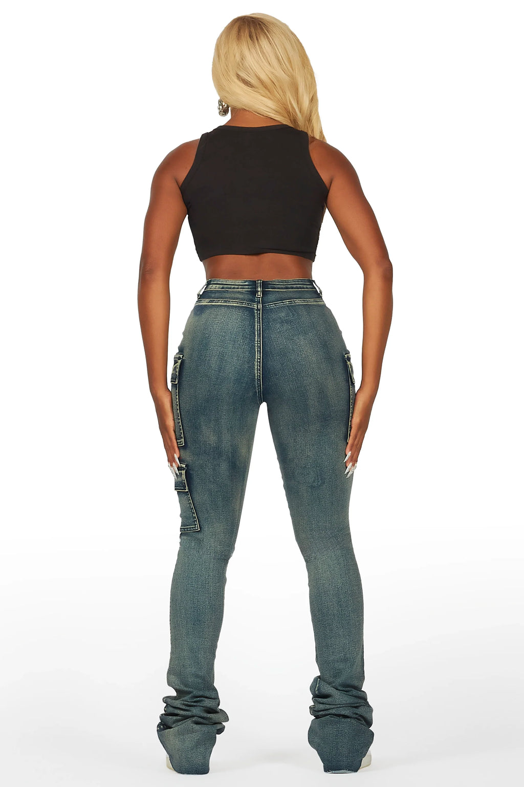 Vixen Tinted Dark Wash Cargo Super Stacked Pant