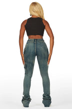 Vixen Tinted Dark Wash Cargo Super Stacked Pant