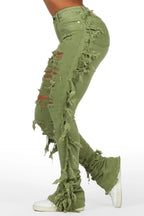 Cataleya Olive Super Stacked Jean