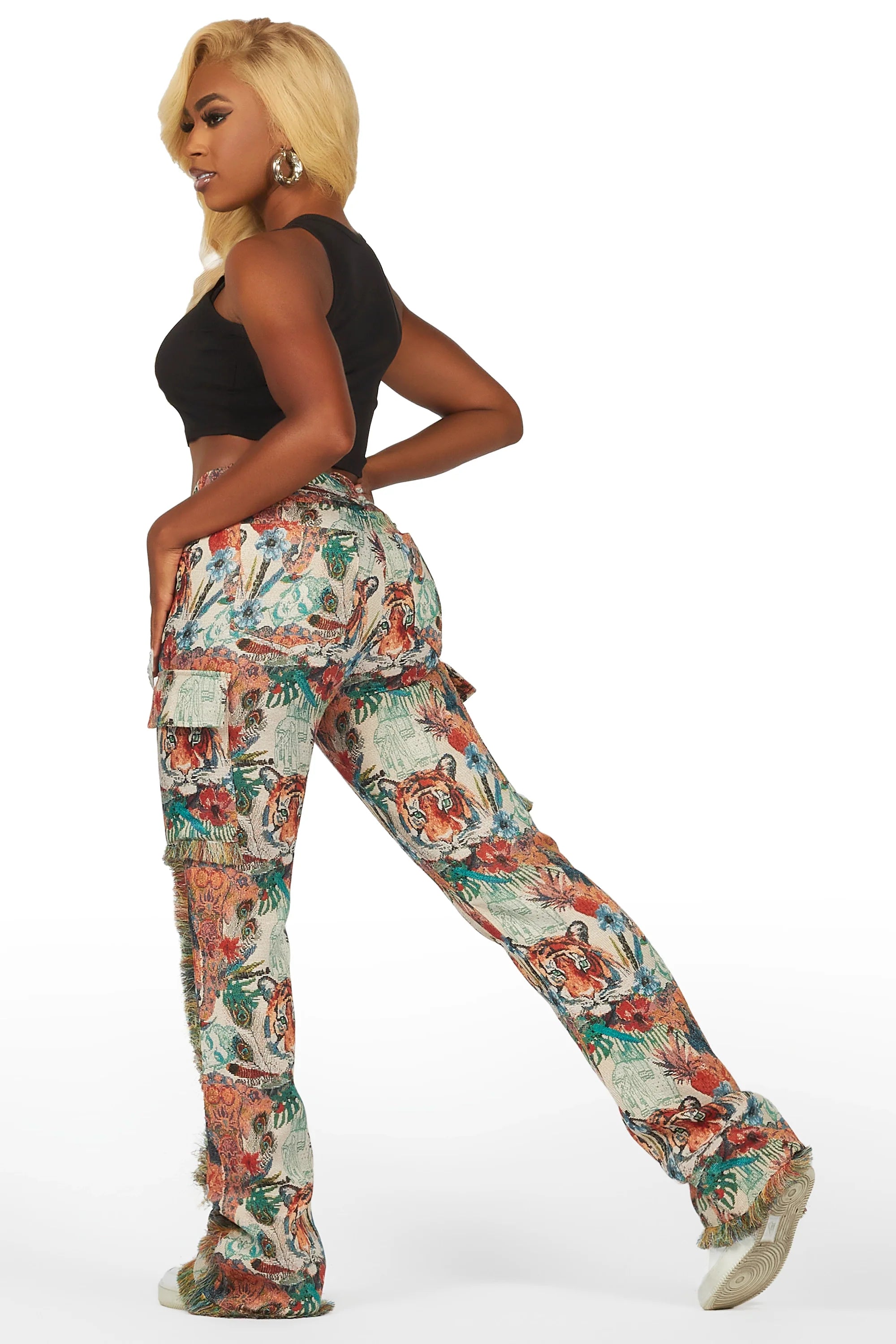 Rena Beige Tapestry Stacked Pant