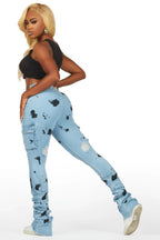 Tersenis Light Wash Painted Cargo Super Stacked Jean