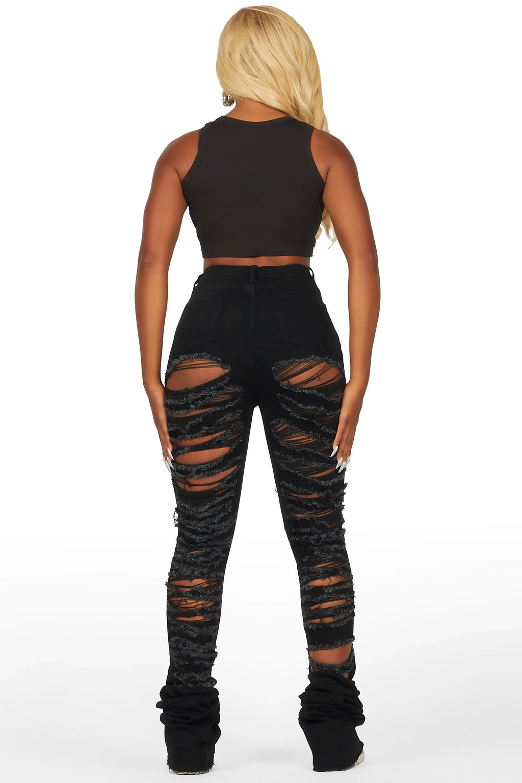Capria Black Ultra Distressed Super Stacked Jean