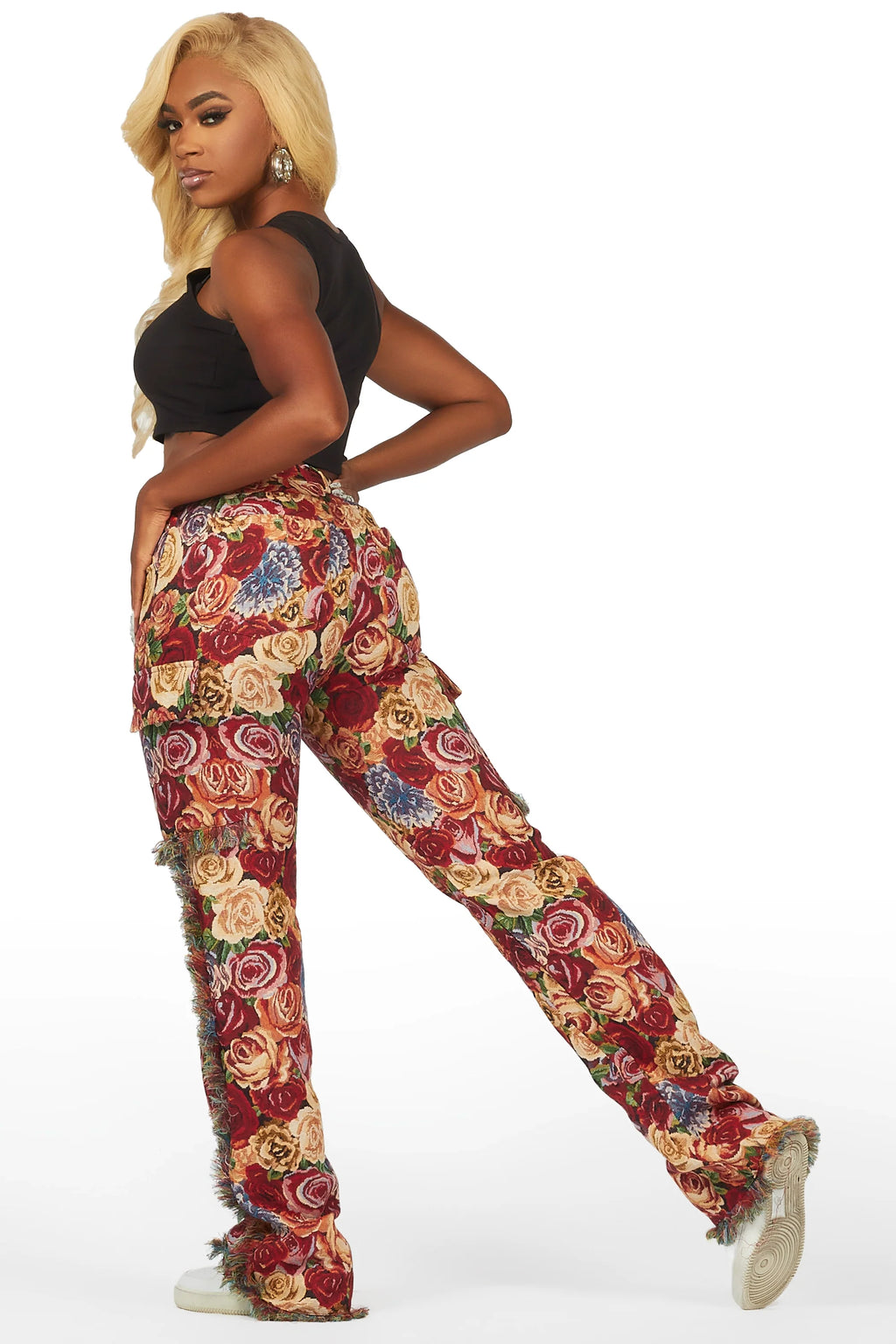 Darresha Red Floral Tapestry Stacked Pant