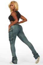 Vixen Tinted Dark Wash Cargo Super Stacked Pant