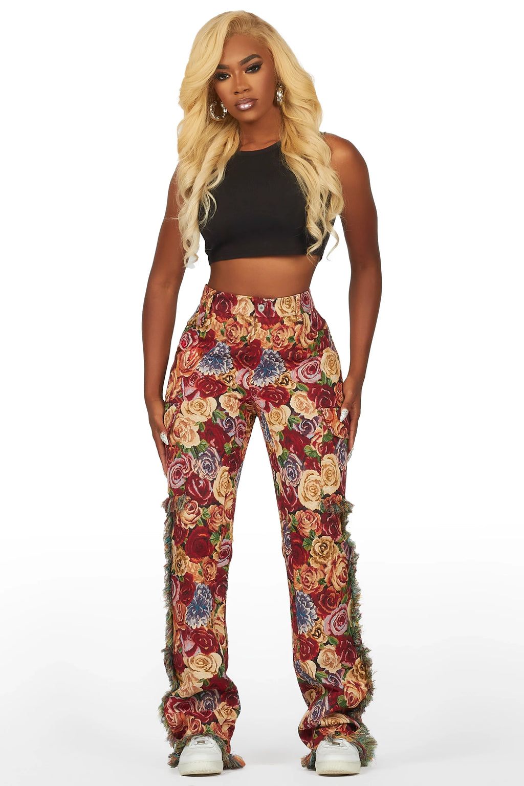 Darresha Red Floral Tapestry Stacked Pant