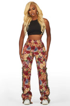 Darresha Red Floral Tapestry Stacked Pant