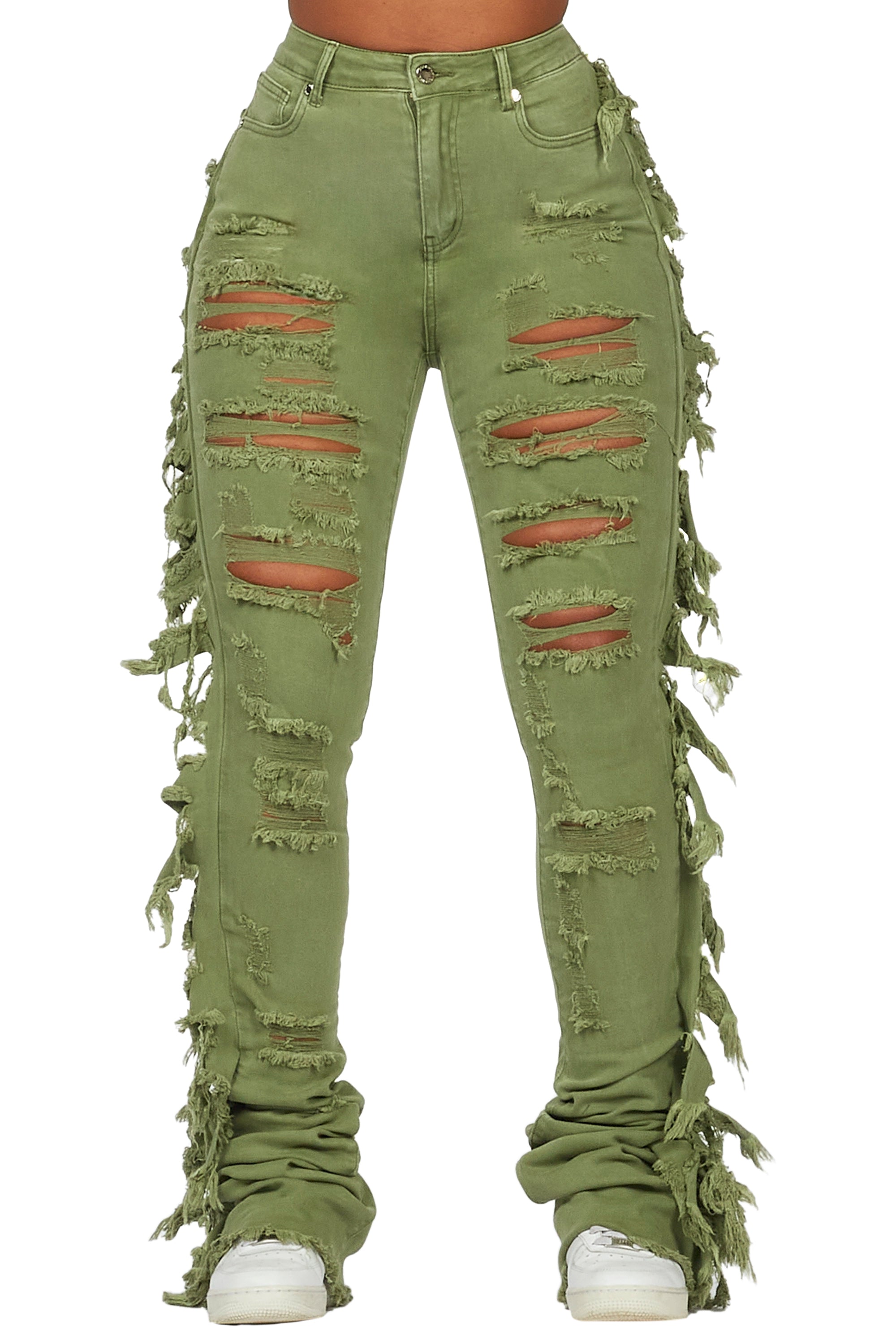 Cataleya Olive Super Stacked Jean