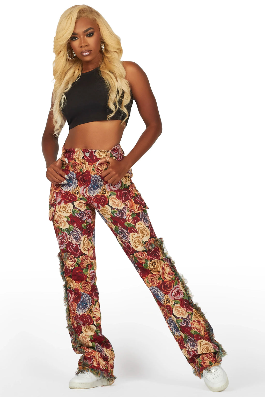 Darresha Red Floral Tapestry Stacked Pant