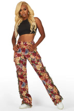 Darresha Red Floral Tapestry Stacked Pant