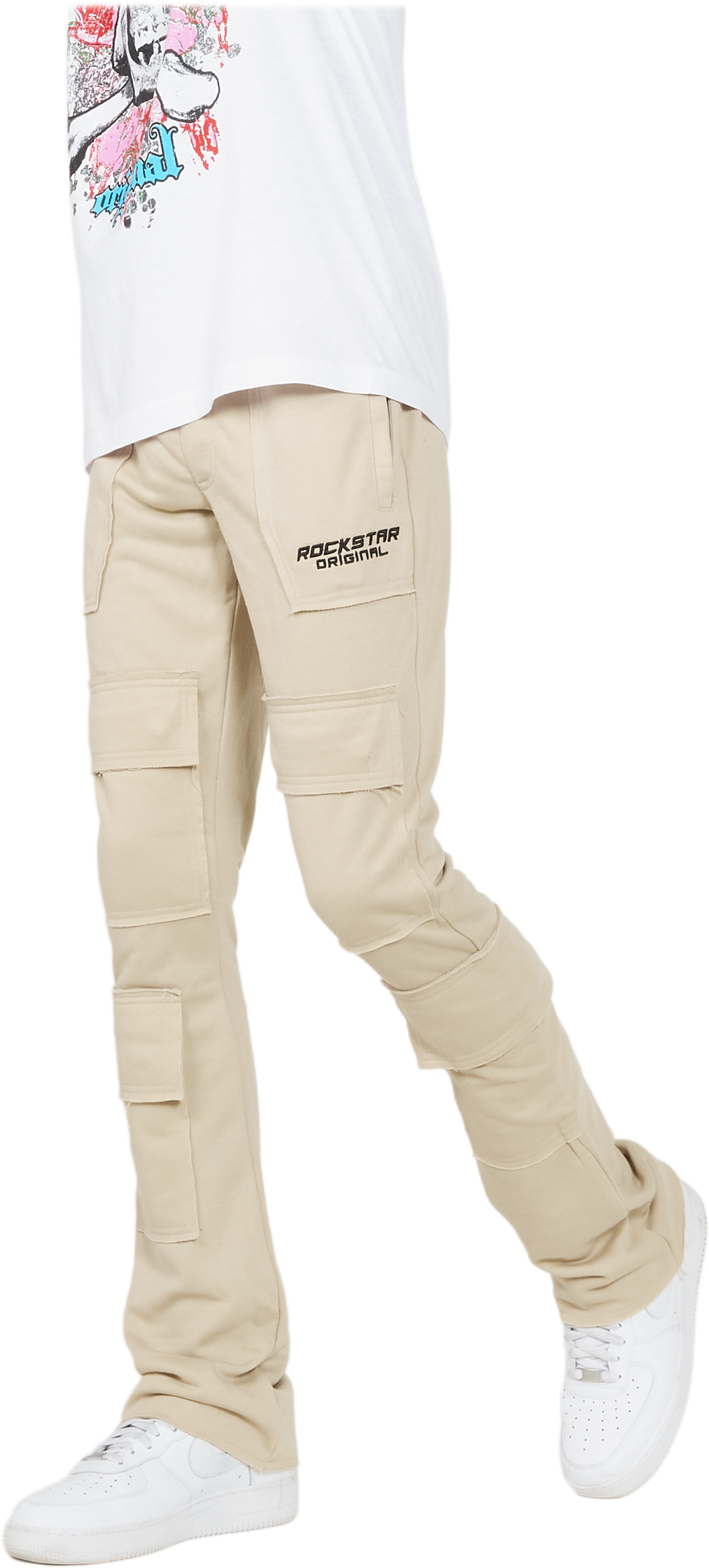 Ezekiel Beige Stacked Flare Pants