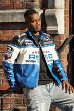 Balint Black/Blue Leather Moto Jacket