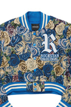 Darresha Blue Crop Tapestry Varsity Jacket