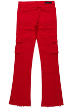 Boys Zaire Red Cargo Super Stacked Flare Jean