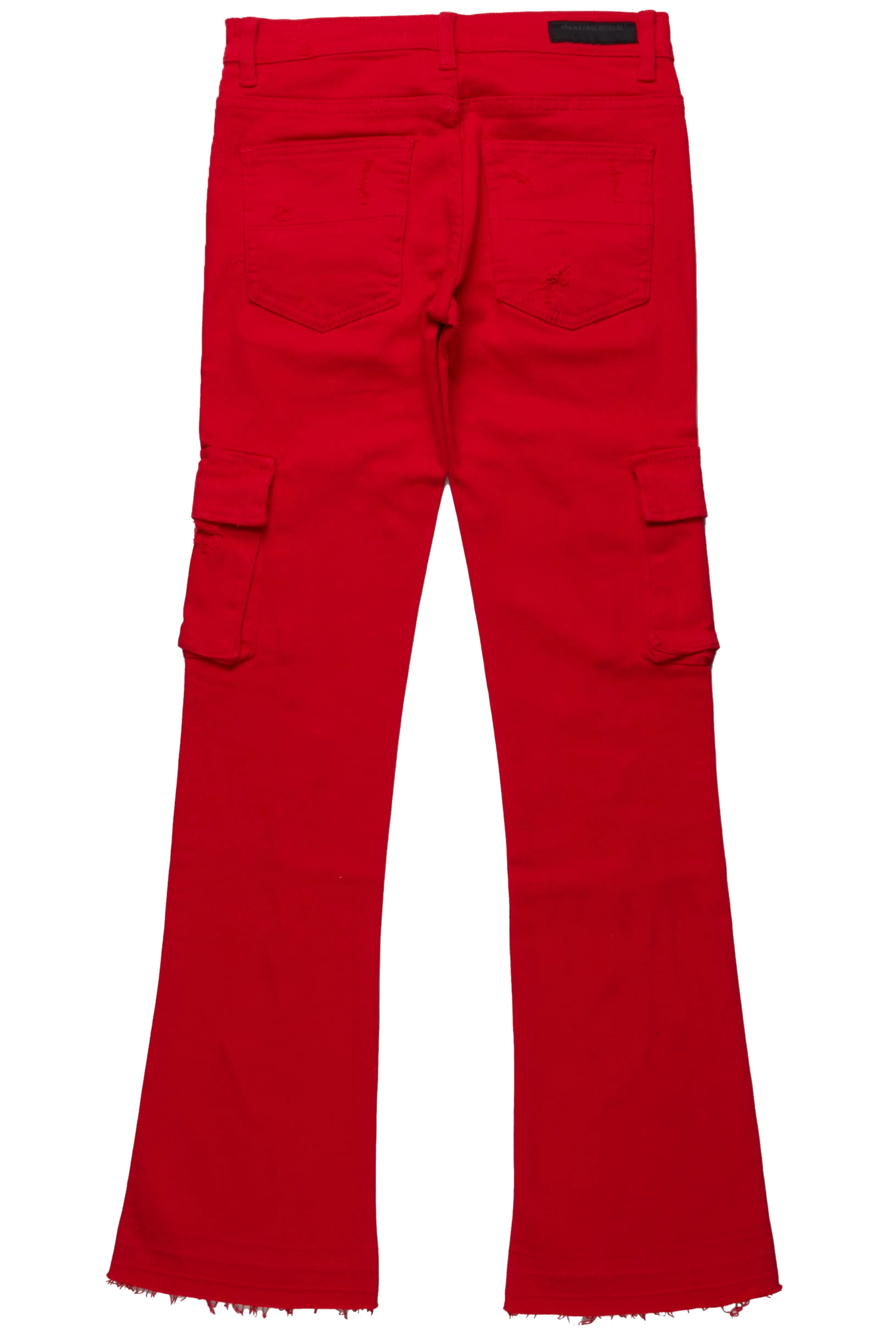 Zaire Red Cargo Super Stacked Flare Jean