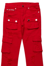 Boys Zaire Red Cargo Super Stacked Flare Jean