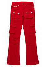 Boys Zaire Red Cargo Super Stacked Flare Jean