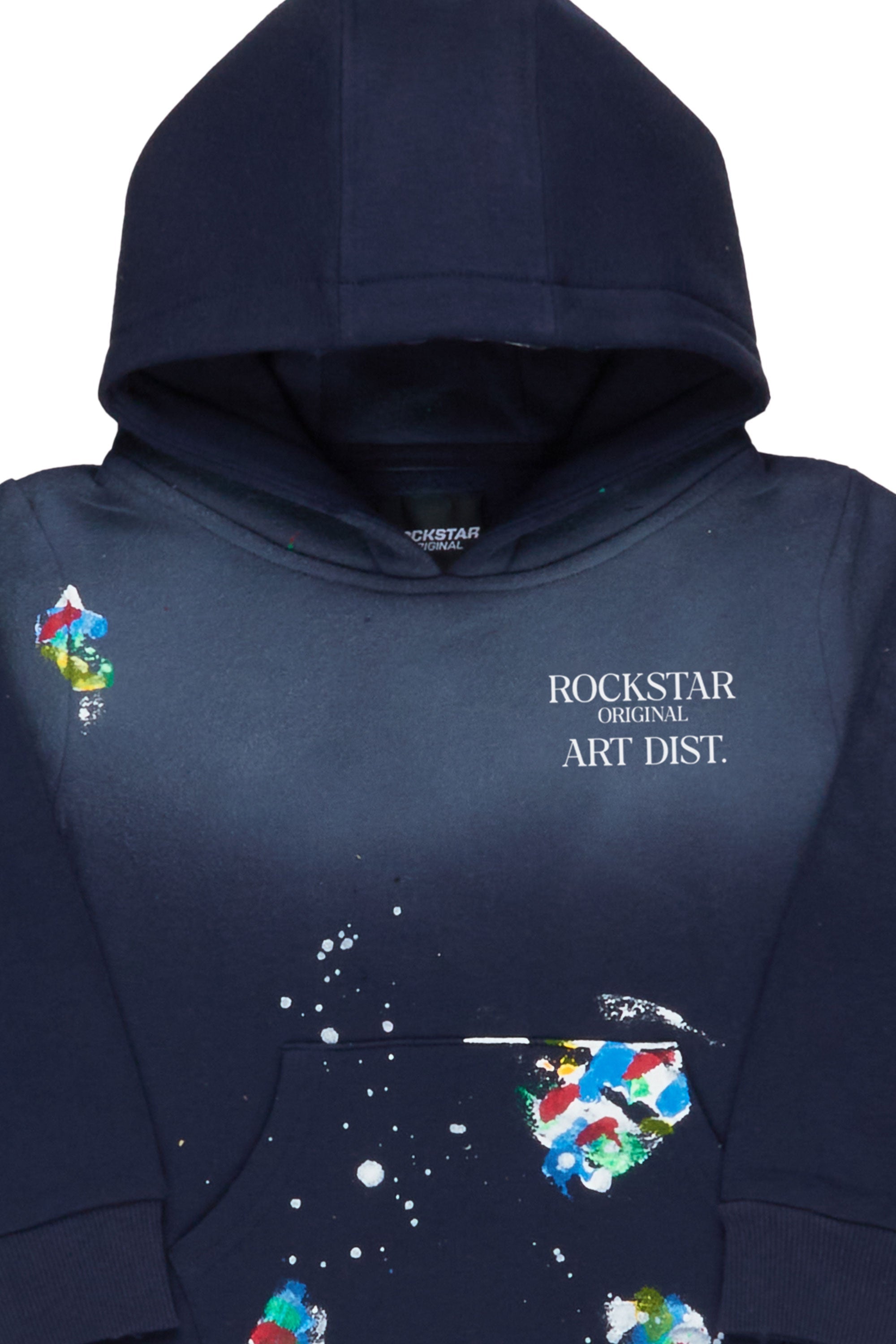 Boys Rockstar Art Dist. Navy Graphic Hoodie