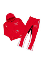 Girls Artie Red Hoodie Stacked Flare Track Set