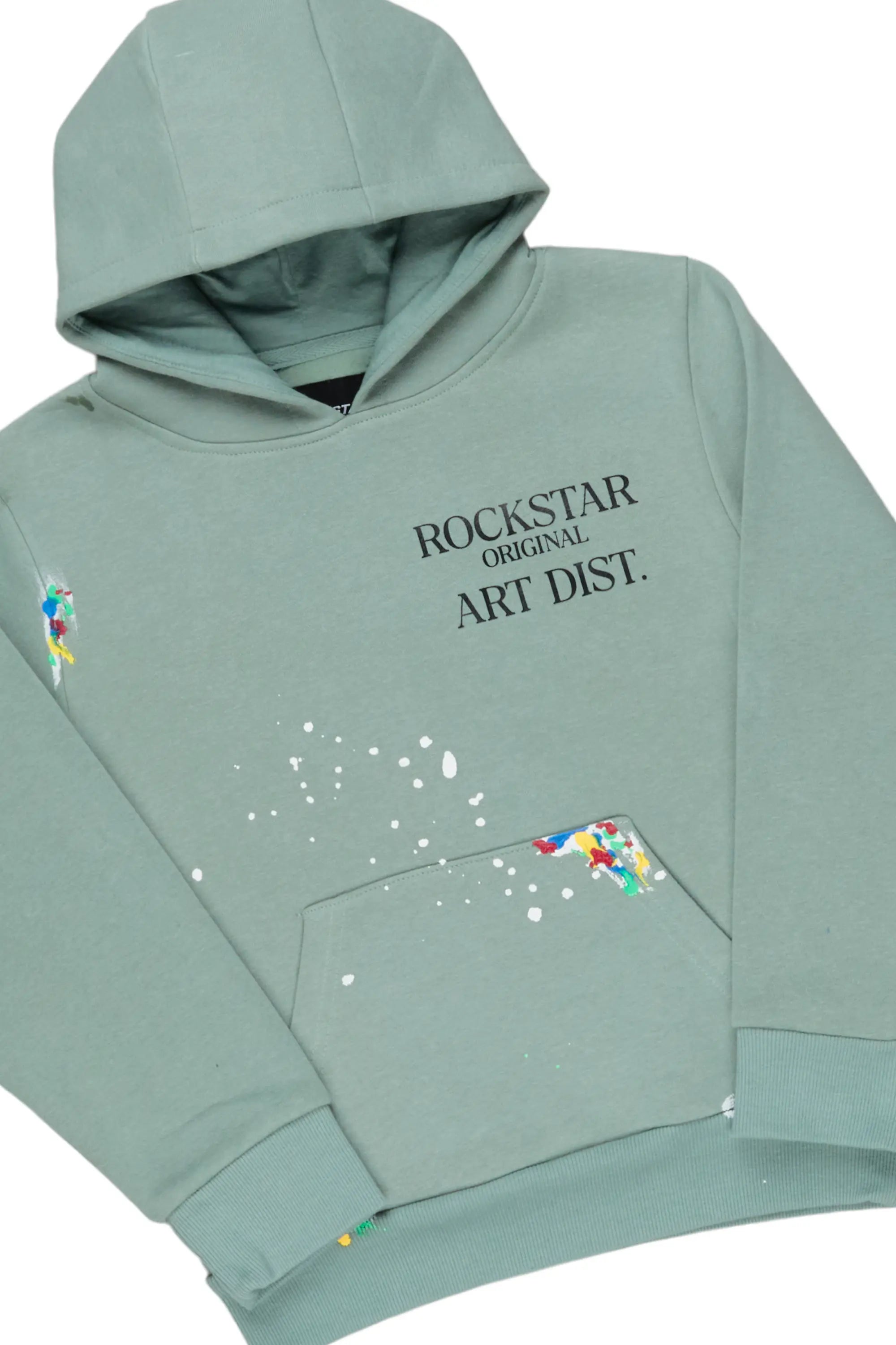 Boys Art Dist. Sage/White Hoodie Stacked Flare Track Set