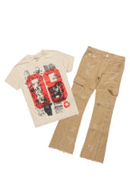 Boys Grill Beige/Red T-Shirt/Stacked Flare Jean Set