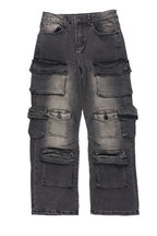 Boys Mahesh Dark Grey Tint Wash  Baggy Cargo Jean