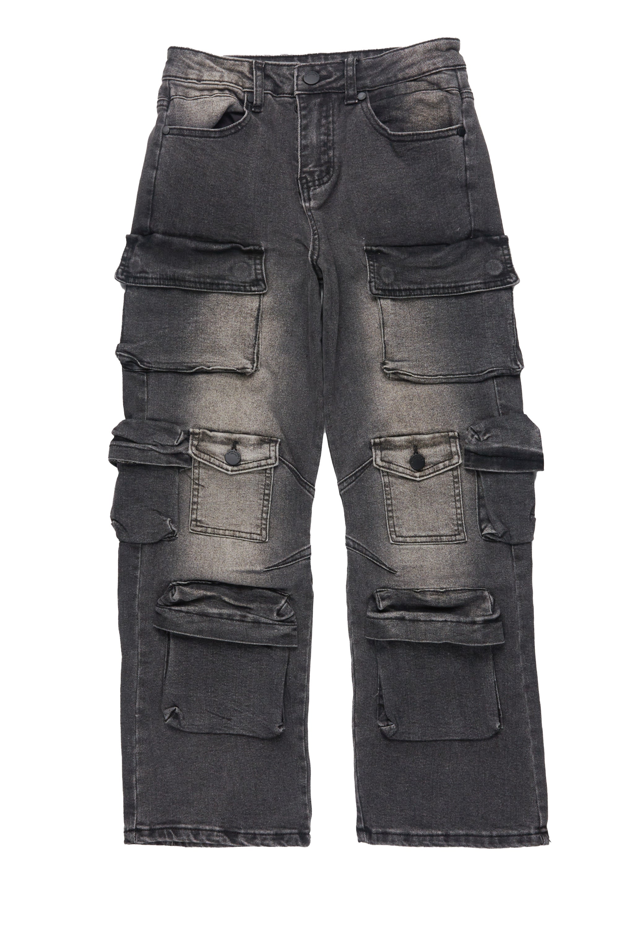 Boys Mahesh Dark Grey Tint Wash  Baggy Cargo Jean