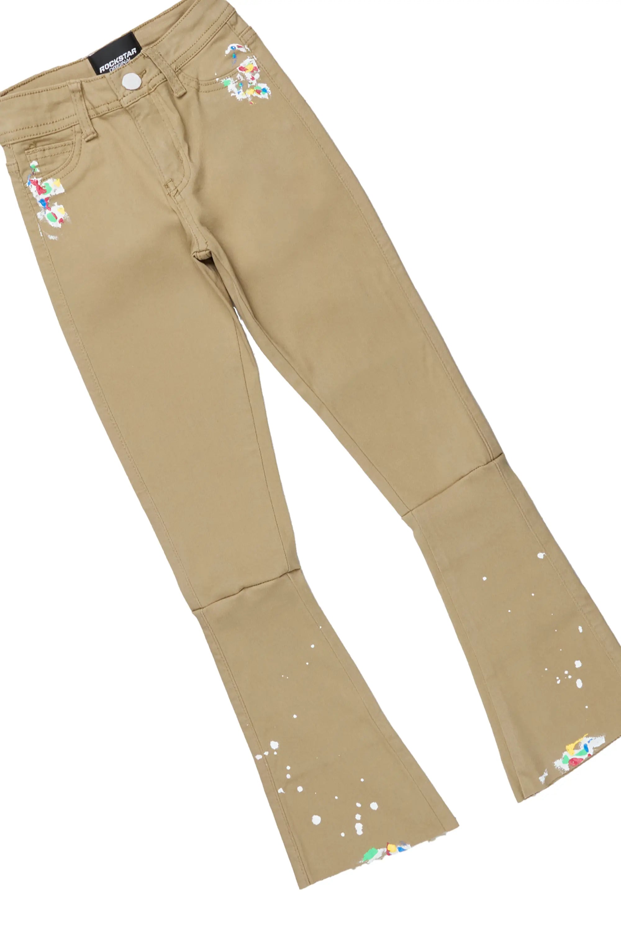 Boys Palmer White Hoodie/Beige Super Stacked Flare Jean Set