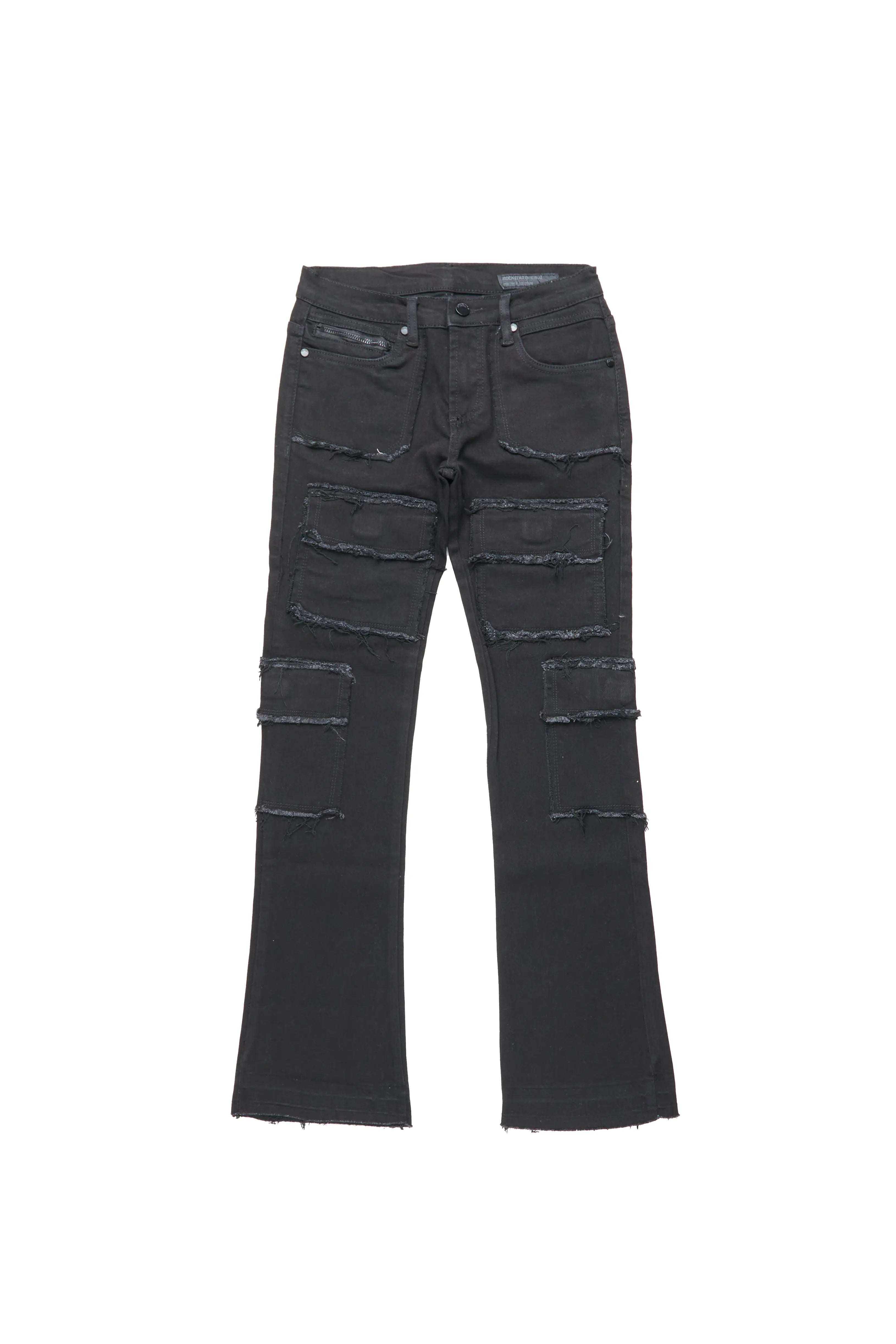 Boys Tyrell Black Stacked Flare Cargo Jean