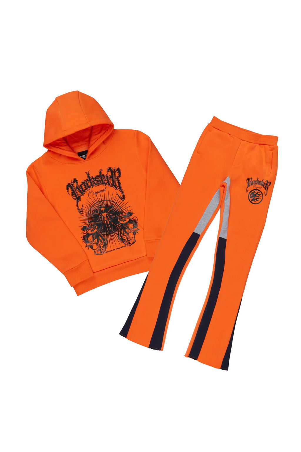 Boys Yarden Orange Hoodie Super Stacked Flare Track Set