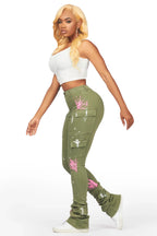 Breanna Olive Painted Super Stacked Jean