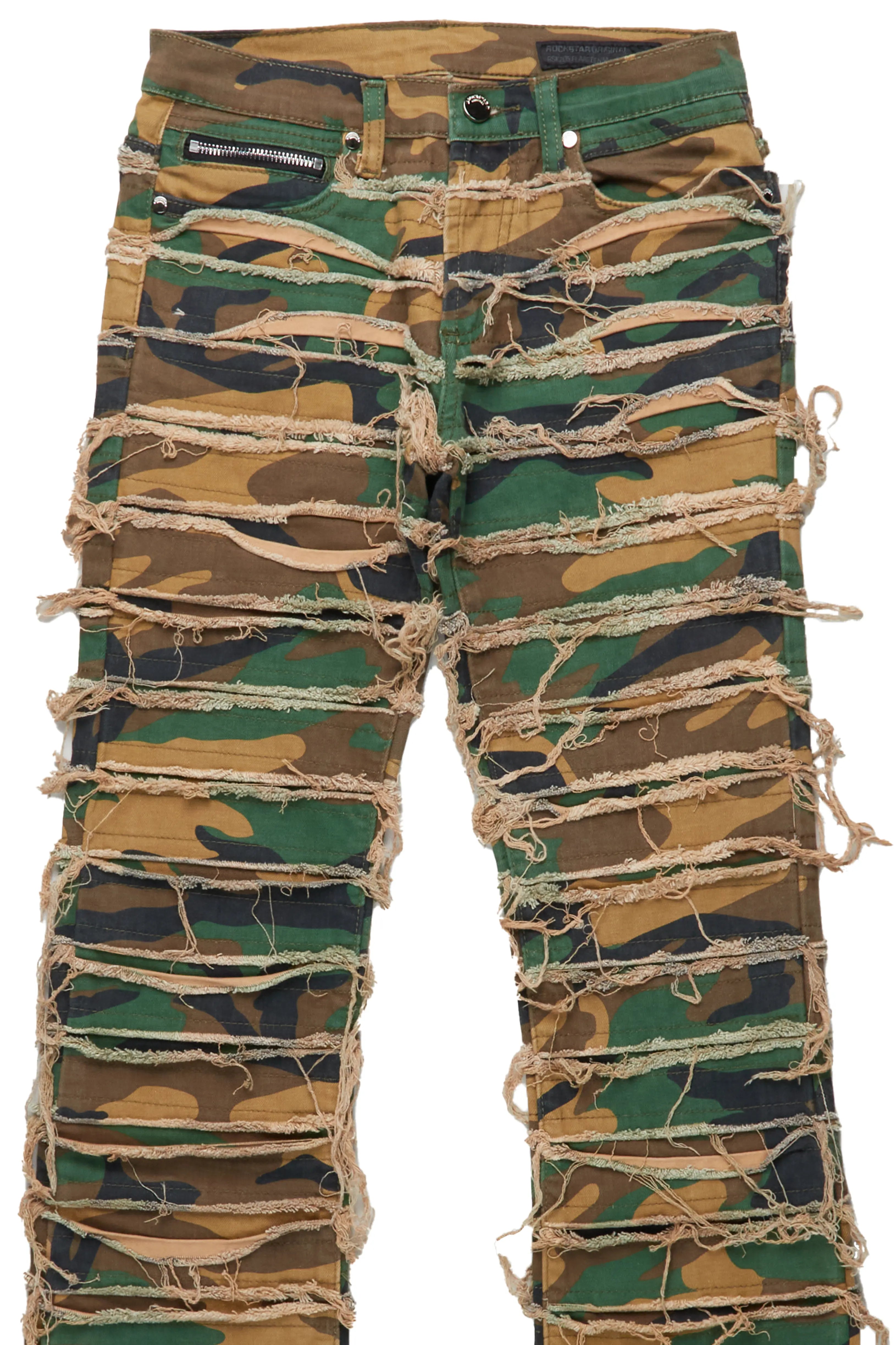 Cassius Faded Camo Stacked Flare Jean