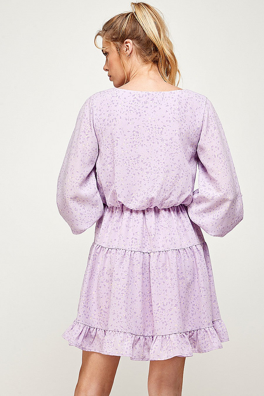 Short Printed Ruffled 3/4 Sleeve Dress