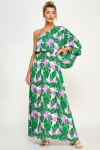 Long Floral One Shoulder Dress