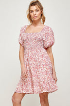 Short Puff Sleeve Printed Mini Dress