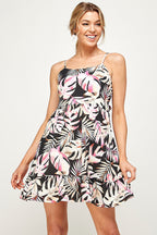 Short Spaghetti Strap Tropical Print Dress