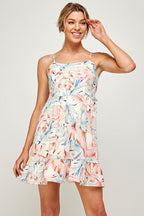 Short Spaghetti Strap Tropical Print Dress