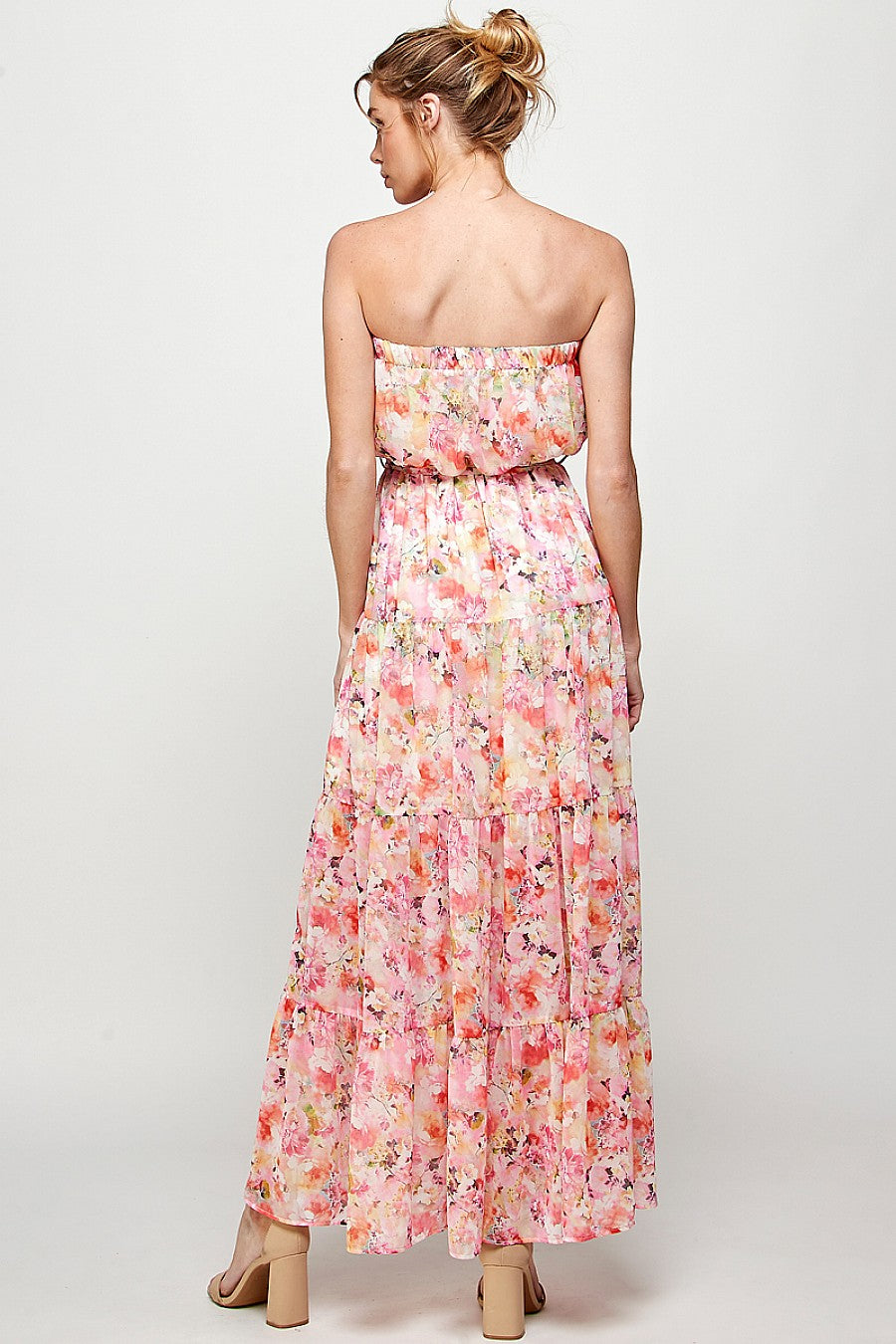 Long Strapless Floral Print Maxi Dress