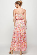 Long Strapless Floral Print Maxi Dress