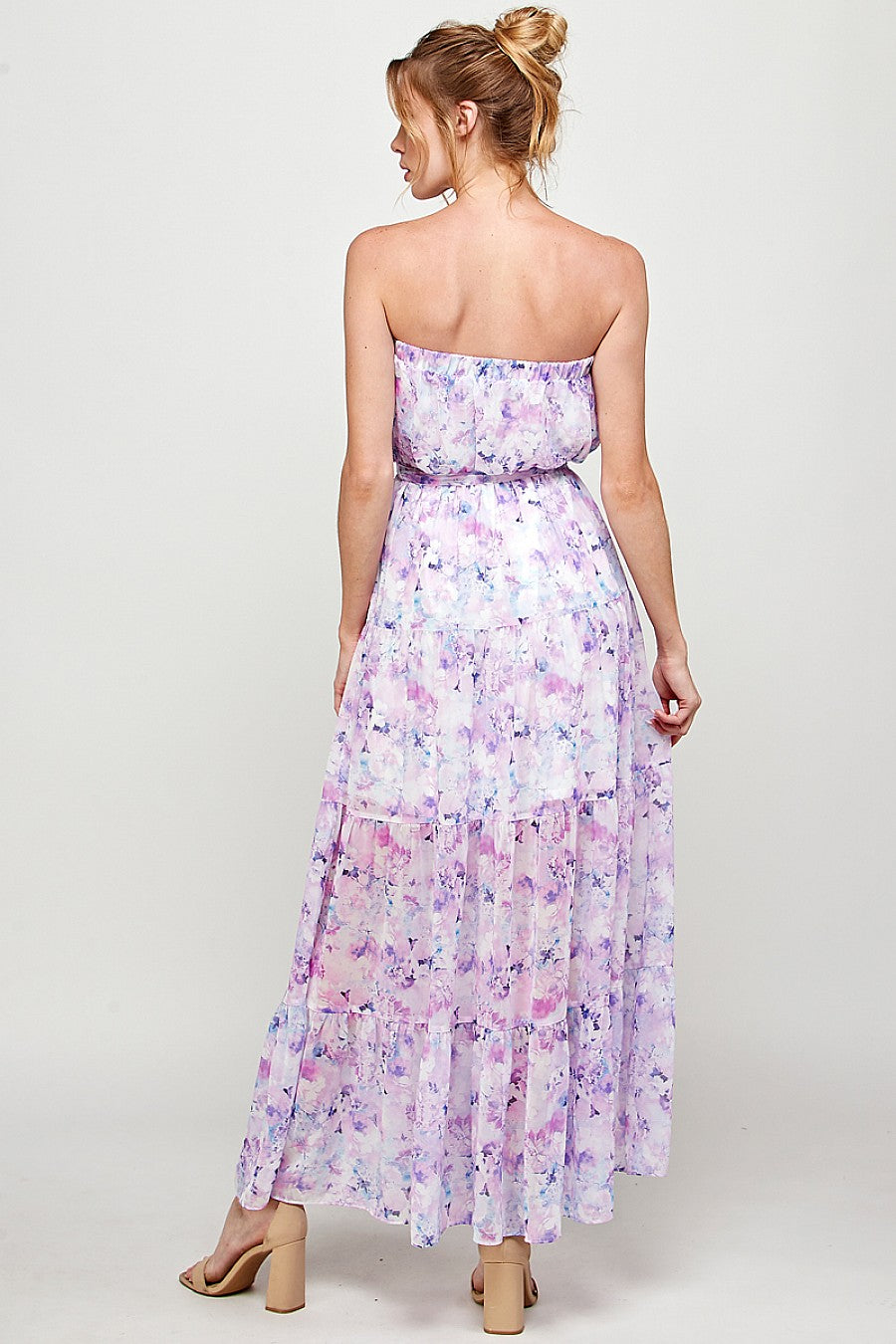 Long Strapless Floral Print Maxi Dress