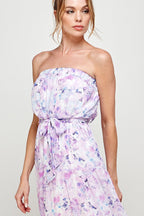 Long Strapless Floral Print Maxi Dress