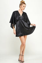 Short V Neck Pleated Satin Dress