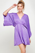 Short V Neck Pleated Satin Dress