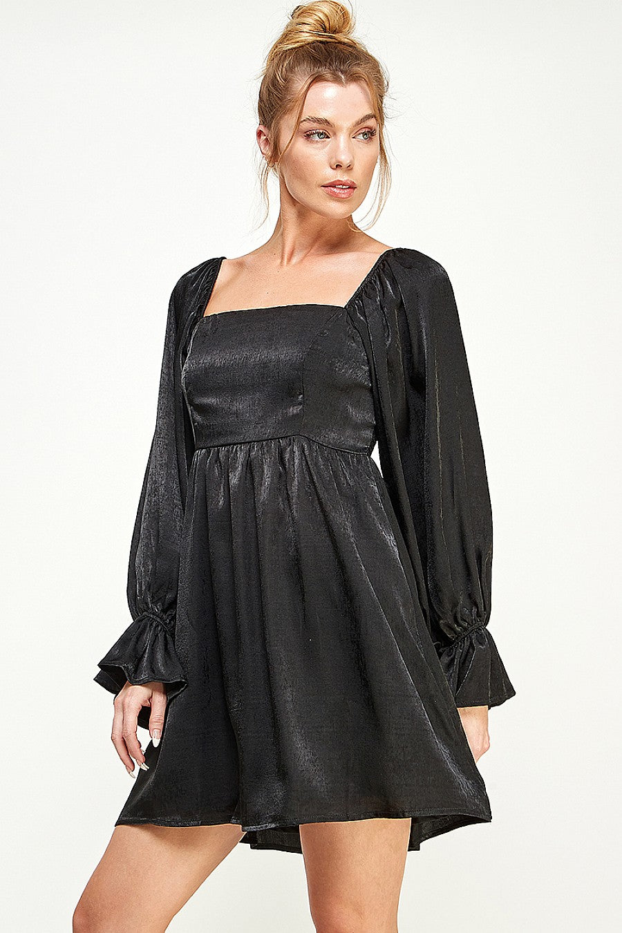 Short Square Neck Long Sleeve Mini Dress