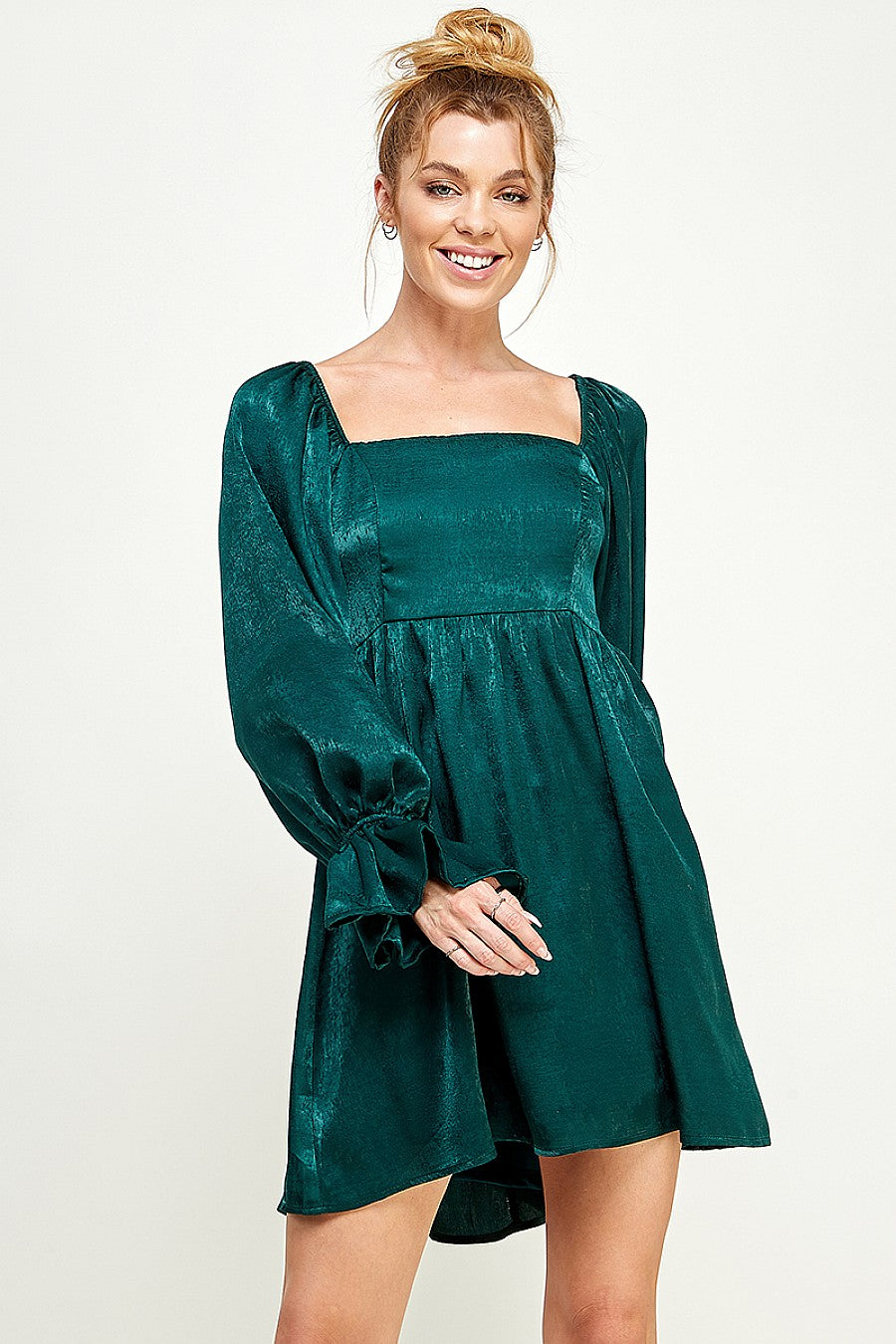Short Square Neck Long Sleeve Mini Dress