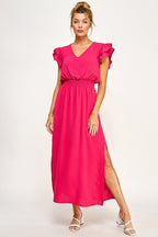 Long V Neck Side Slit Maxi Dress
