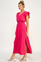Long V Neck Side Slit Maxi Dress